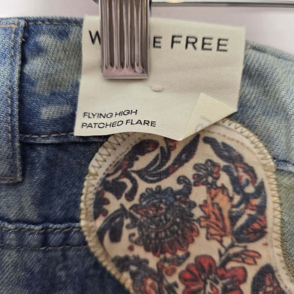 Free People We The Free Flying High Patched Flare Jeans NWT Size 31 Paisley Bird - Picture 7 of 9